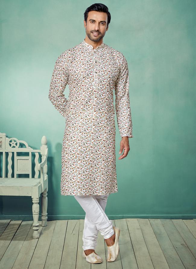 Dhupion Silk Multi Colour Festival Wear Printed Readymade Kurta Pajama